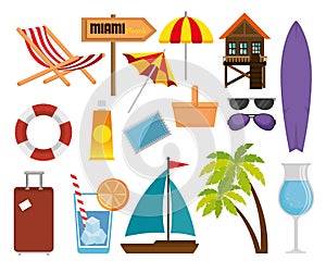 Summer vacations set icons