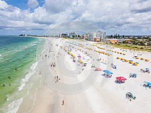 Summer vacations. St. Pete Beach Florida. Ocean beach, Hotels and Resorts in US. Blue-turquoise color of salt water.