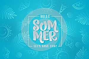 Summer vector background design. Summer hello greeting text