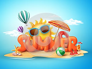 Summer vector banner design concept of 3d text in beach island photo