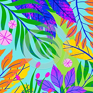 Summer vector illustration with tropical leaves,flowers and elements