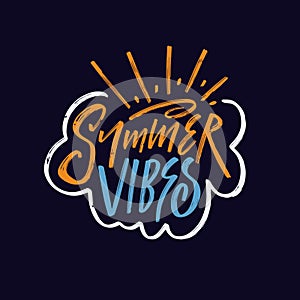 Summer Vibes colorful hand drawn lettering phrase.