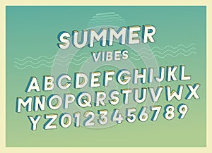 Summer Vibes font effect design with retro colors. Vector art. Includes full alphabet and numbers