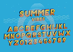 Summer Vibes font effect design with vivid colors. Vector art. Includes full alphabet and numbers