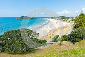 Summer view along main beach of Mount Maunganui , Tauranga New Zealand