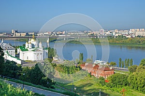 Summer view of the Church of Moscow Metropolitan Alexy in Nizhny Novgorod and the Oka river, Russia photo