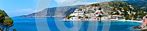 Summer view of Assos village (Greece, Kefalonia). Panorama.