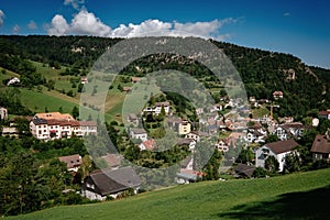 Summer view of a beautiful apline village in Switzerland