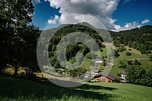 Summer view of a beautiful apline village in Switzerland