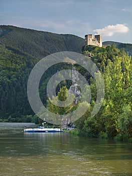 Ferry on Vah river and The Strecno Castle