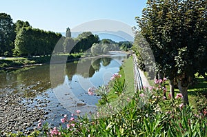 Summer view of the French town Nay