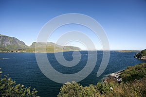 Summer view of Lofoten Islands near Moskenes
