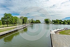 Summer view of the pier and pond of Gota canal photo