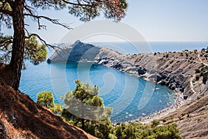 Summer view seacoast. Sudak beach. Black Sea, Ukraine