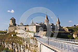 Summer view to castle in Kamianets-Podilskyi