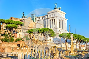 Summer view on Vittoriano from the Roman forum