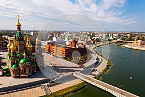 Voskresenskaya embankment in Yoshkar-Ola with Annunciation Cathedral, Mari El, Russia photo