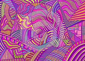 Summer vivid abstract ornamental doodle style geometric shapes psychedelic hippie art colorful background