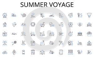 Summer voyage line icons collection. Dedication, Reliability, Punctuality, Professionalism, Efficiency, Responsibility