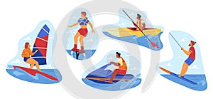 Summer water recreation or watersport, vector icon