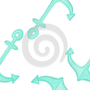 Summer watercolor anchor seamless pattern