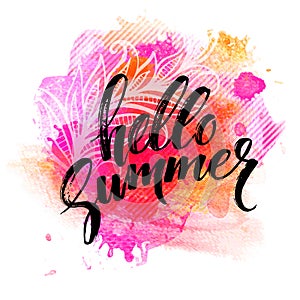 Summer Watercolor Design. Summer Typography Lettering. Vector illustration