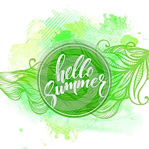 Summer Watercolor Design. Summer Typography Lettering. Vector illustration