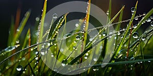 Summer waterdrop on green grass. Nature plant fresh raindrop. generative ai