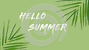 Summer web banner. Summer background with lettering hello summer on green background