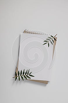 Summer wedding stationery mock-up scene. Blank greeting card