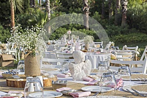 Summer wedding table setting outdoor