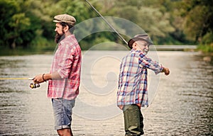 Summer weekend. Peaceful activity. Nice catch. Rod and tackle. Fisherman fishing equipment. Fisherman grandpa and mature