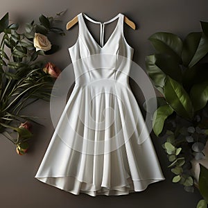 Summer white dress on a dark background, mockup