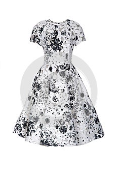 Summer white dress with flowers on a white background.