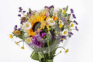 Summer wildflower bouquet on white background