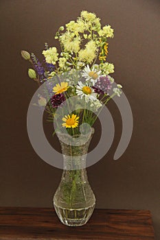 Summer wildflowers in a crystal vase. A beautiful summer bouquet