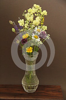 Summer wildflowers in a crystal vase. A beautiful summer bouquet