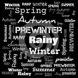 summer winter monsoon word cloud, word cloud use for banner, painting, motivation, web-page, website background, t-shirt & shirt