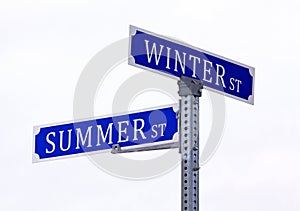 Summer winter street sign