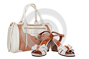 Summer woman bag and sandals on white