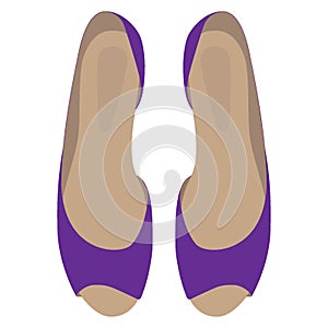 Summer women s violet stylish ballet flat shoes isolated on white background. Vector close-up cartoon illustration.