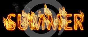 Summer, Word made of Fire, 3d rendering, 3d alphabet