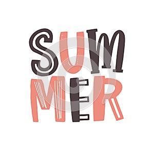 Summer word written with cool funky calligraphic font. Creative summertime lettering or text composition isolated on