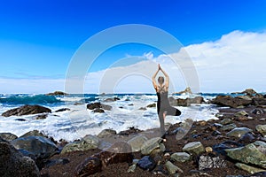 Summer yoga session be ocean photo