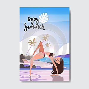 Summer yoga woman doing exercises sunrise beach badge Design Label. Season Holidays lettering for logo,Templates