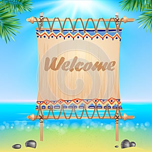 Summerl seaside view poster. Vector background.