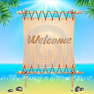 Summerl seaside view poster. Vector background.