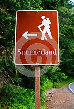 Summerland Trail Hiking Sign Along Road