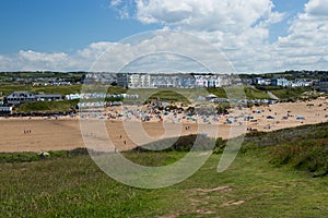 Summerleaze beach in Bude with tourists