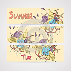 Summers banner with abstract hamd drawn flower.